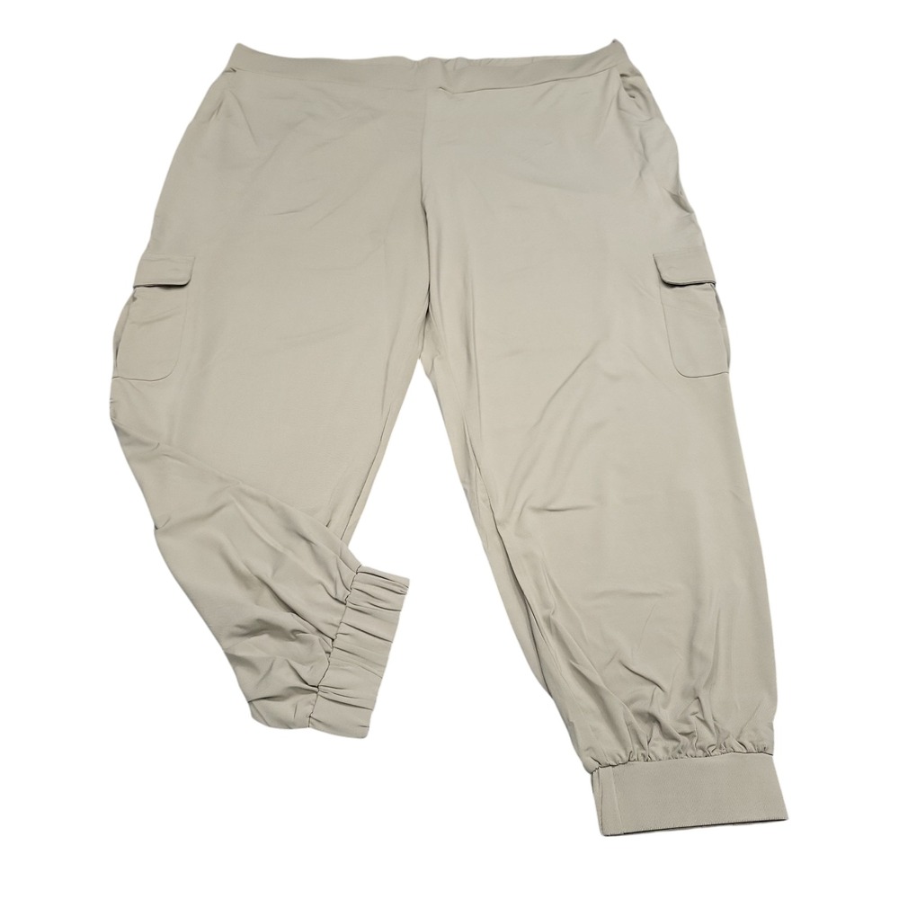 Lisa Rinna Womens Pull On Cargo Jogger Pants Taupe Plus Size 2X